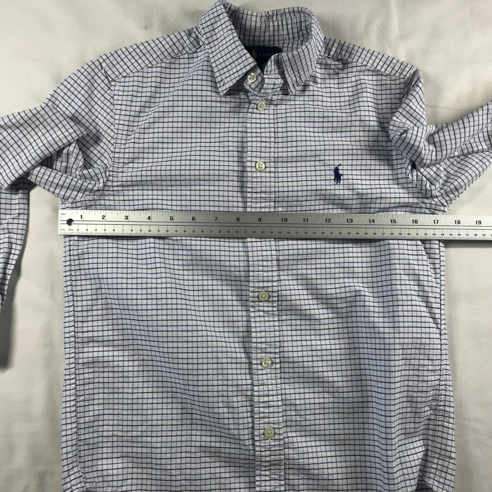 Ralph Lauren Boys Blue White Tattersall Check Button Down Shirt Size 14